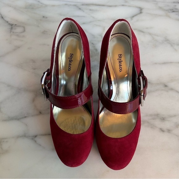 Style Co Womens Cherry Red Suede Mary Jane Patent Leather Shoes Size 7 M - Picture 10 of 16